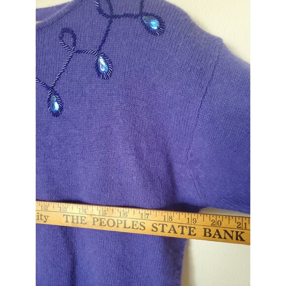 VTG 1980s Prophecy Glitz Sweater Sz S PURPLE Embellished Lambswool Angora Classy - Picture 8 of 10